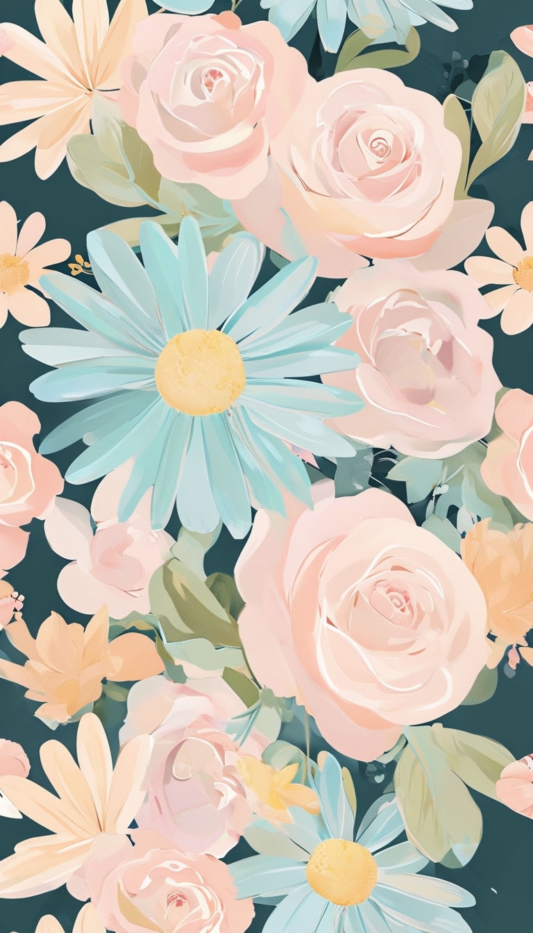 Vibrant Pastel Floral Pattern on Dark Teal Phone Case Cover