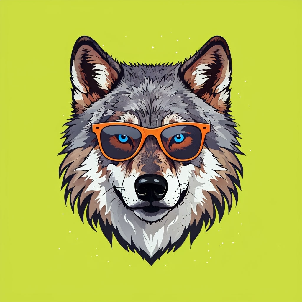 Vibrant Wolf Head Illustration with Sunglasses T-Shirt