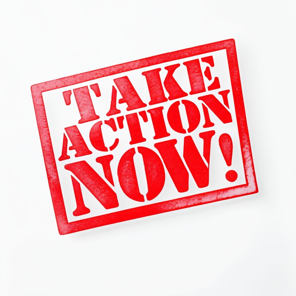 Bold Red Rubber Stamp 'Take Action Now!' Illustration Sticker