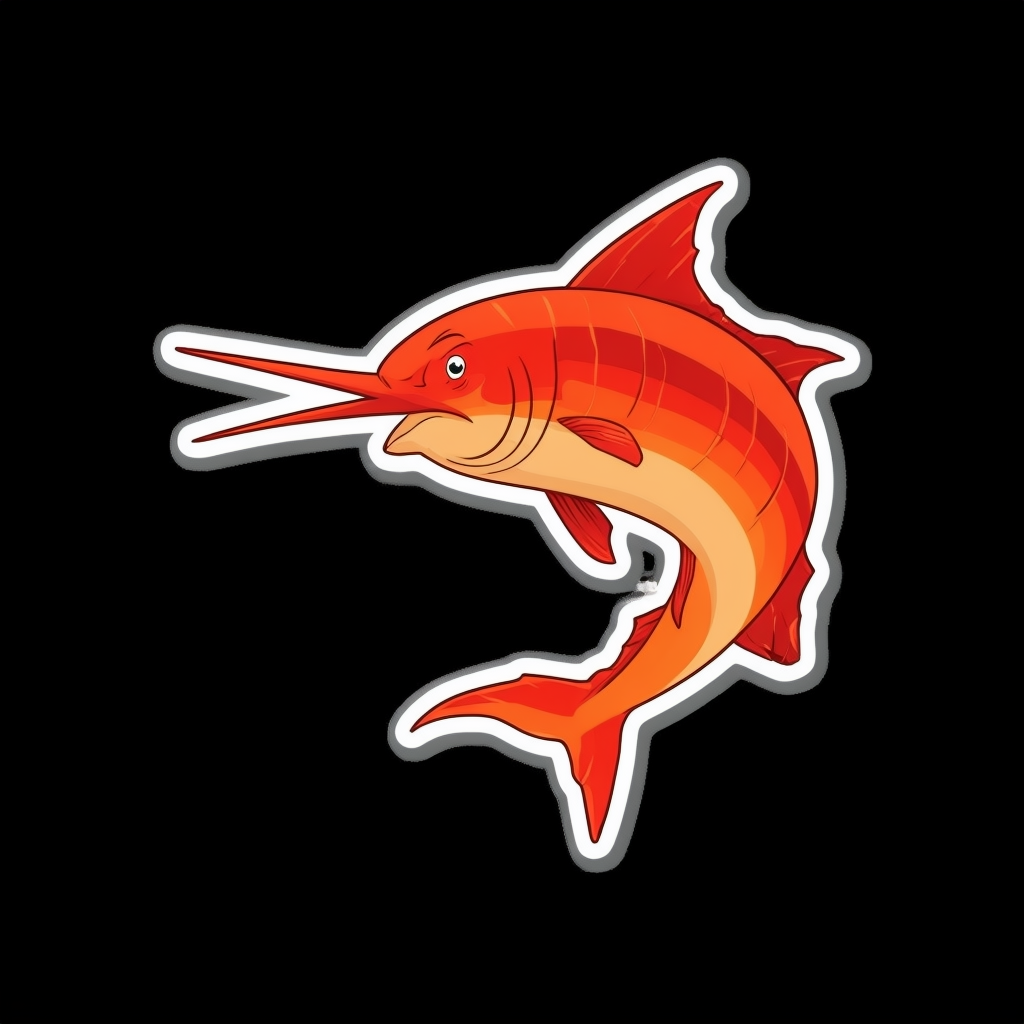 Orange-Red Cartoon Swordfish Sticker Design