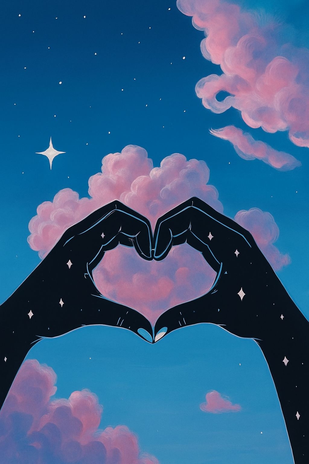Black Hands Forming Heart Shape Against Twilight Sky Mobile Wallpaper