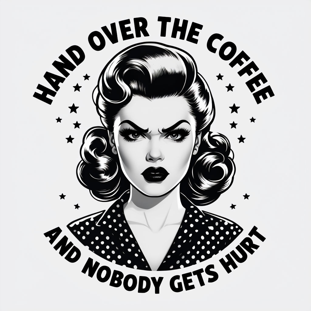 Angry Vintage Woman Illustration with Coffee Quote Mug
