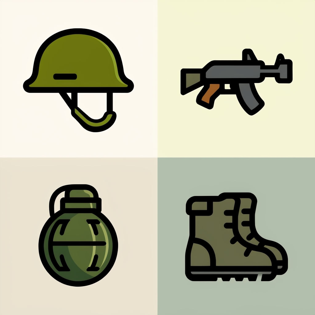 Cute Military-Themed Seamless Pattern with Bold Icons