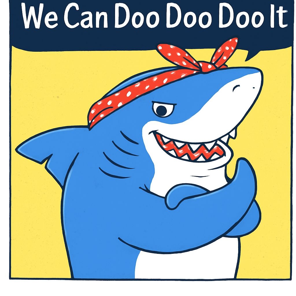 Cheerful Cartoon Blue Shark with We Can Doo Doo Doo It Phrase Memes