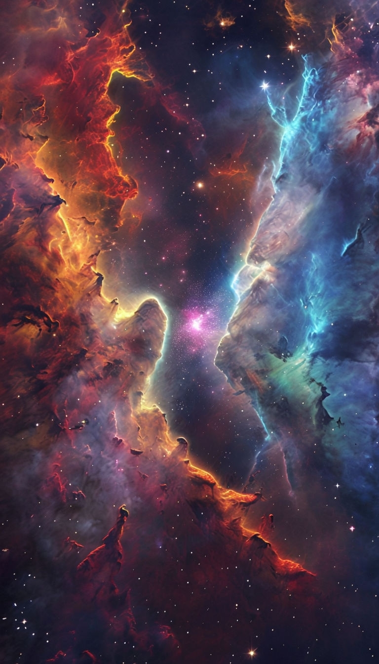 Vibrant Cosmic Nebulae and Star Formations Digital Art Mobile Wallpaper