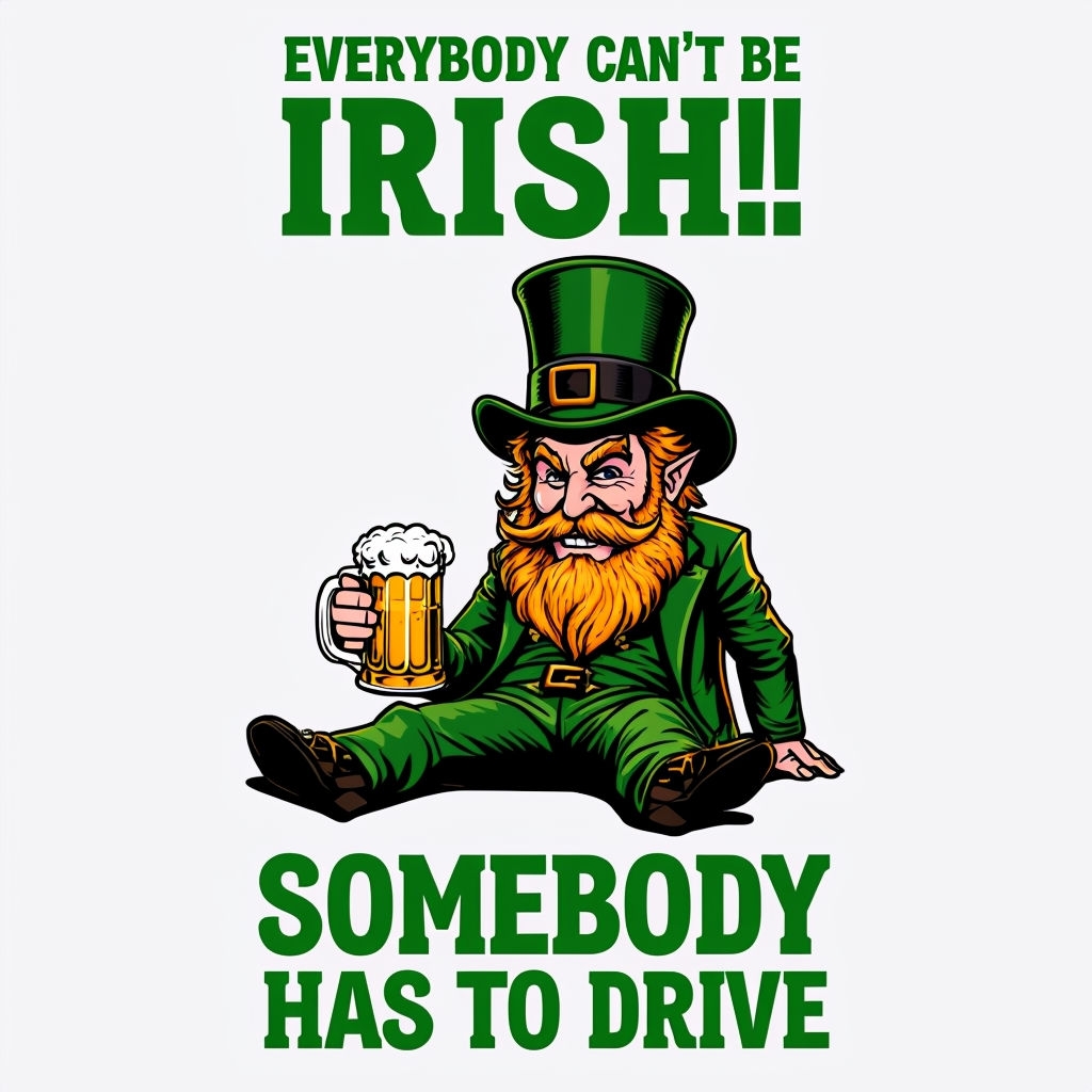 Playful Leprechaun Graphic with Humorous Irish Saying Meme