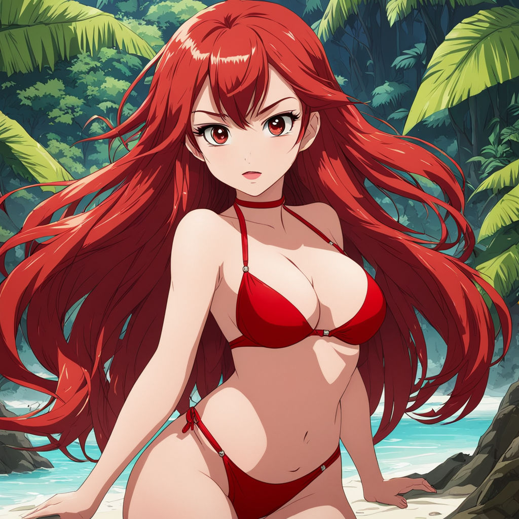 4k beatiful bikini rias gremory anime girl on beach