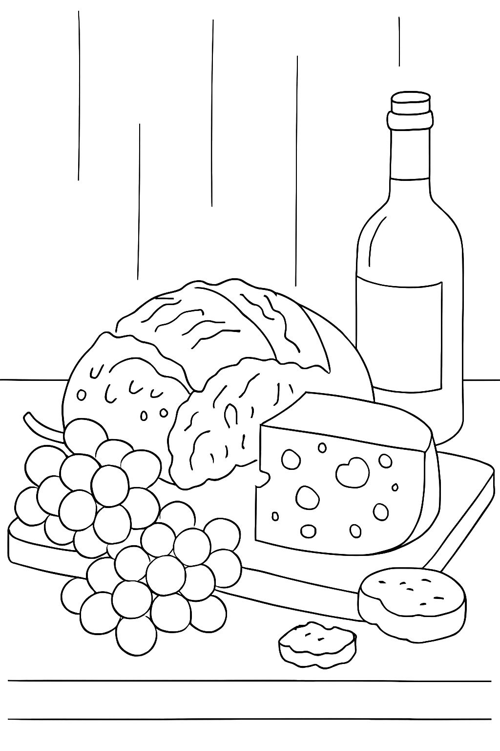 Black and White Still Life Food Arrangement Coloring Book Page