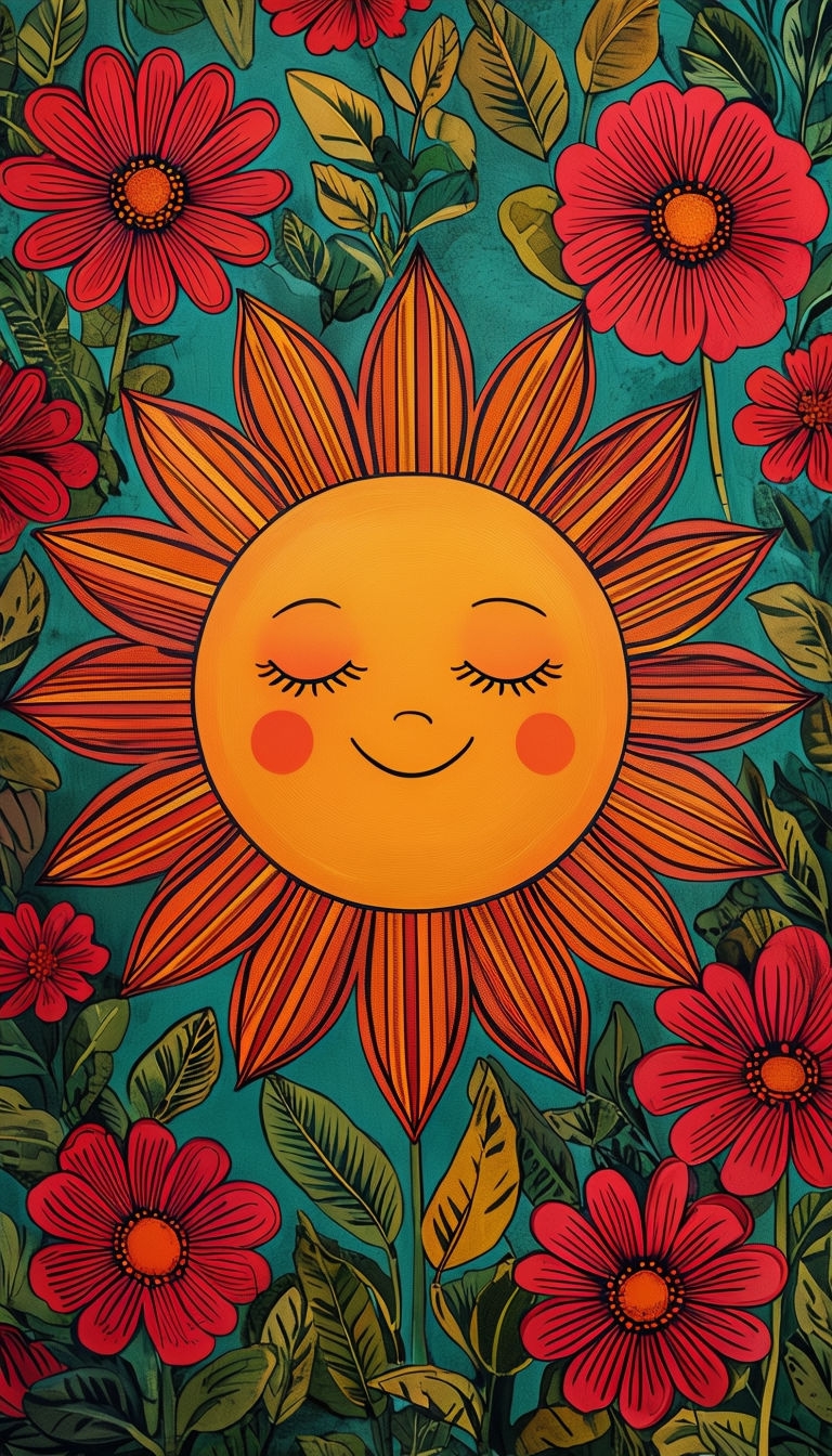 Vibrant Cheerful Sun and Flower Illustration Phone Case Cover