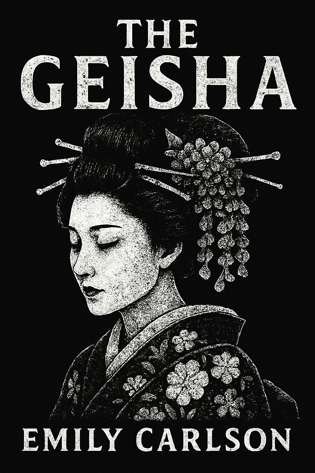 Elegant Black and White Geisha Illustration EBook Cover