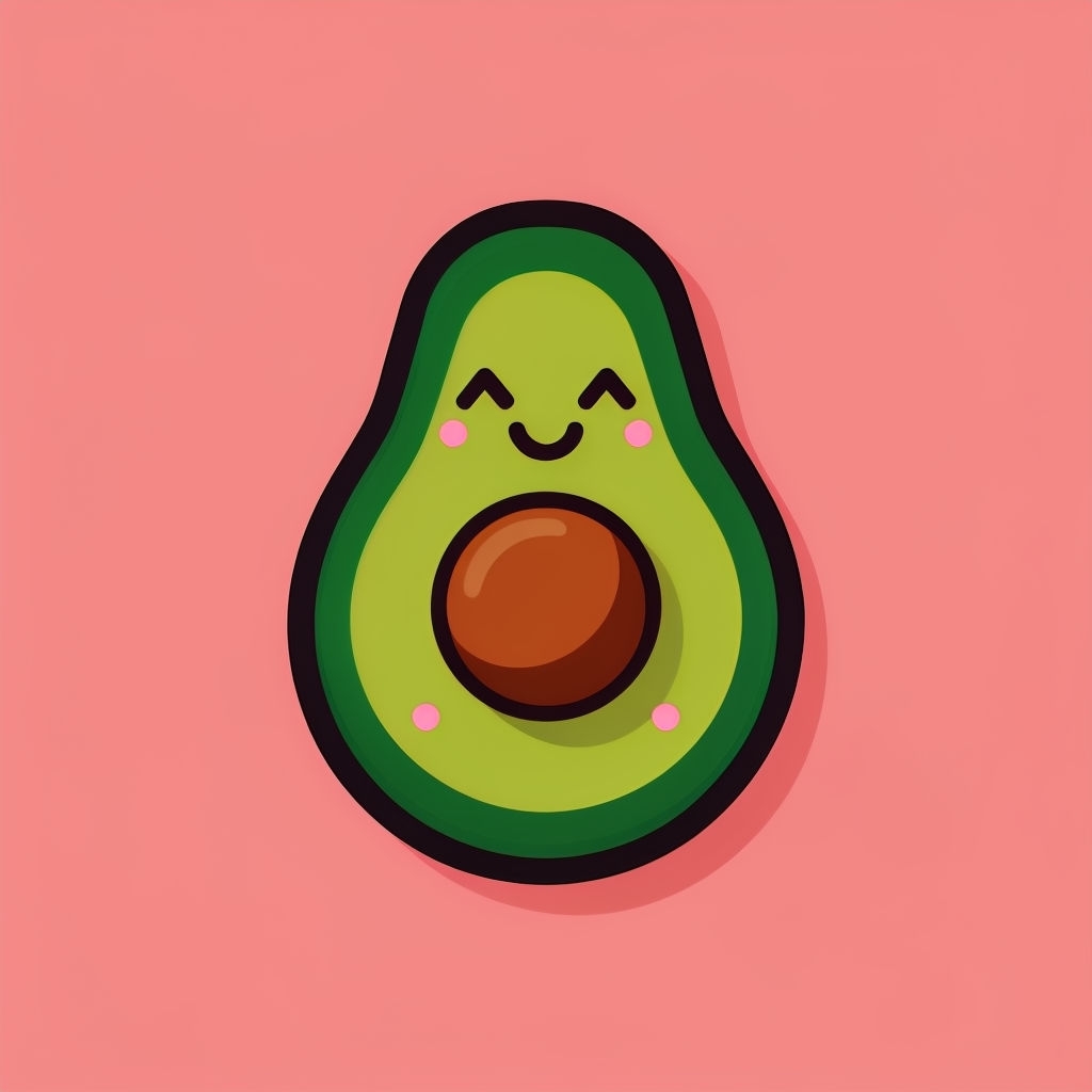 Cute Kawaii Avocado Half Illustration on Coral Pink Background Sticker