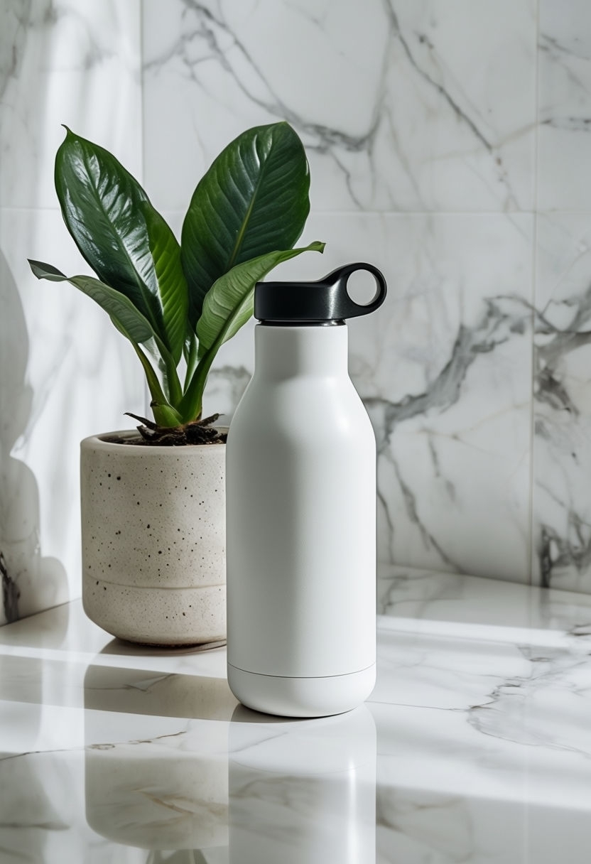 Minimalist White Stainless Steel Water Bottle Mockup