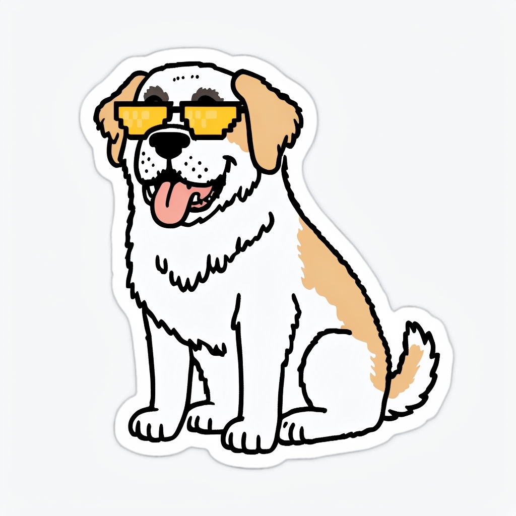 Cool Cartoon Saint Bernard Dog with Sunglasses Sticker