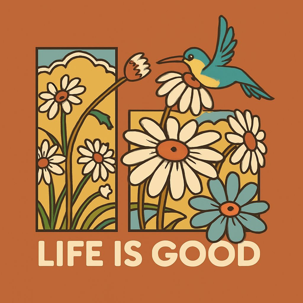 Vintage Floral Life is Good Illustration T-Shirt