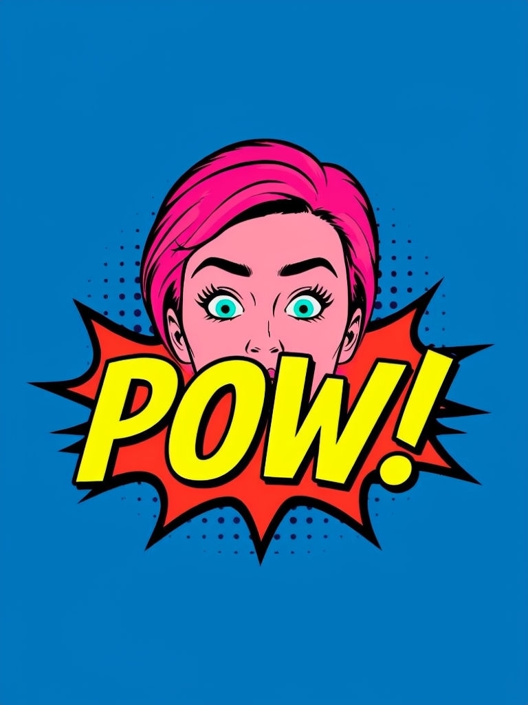 Comic Book Style Women's Face with POW Sound Effect Art