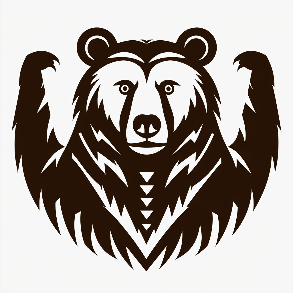 Stylized Dark Brown Bear Tribal Illustration Art