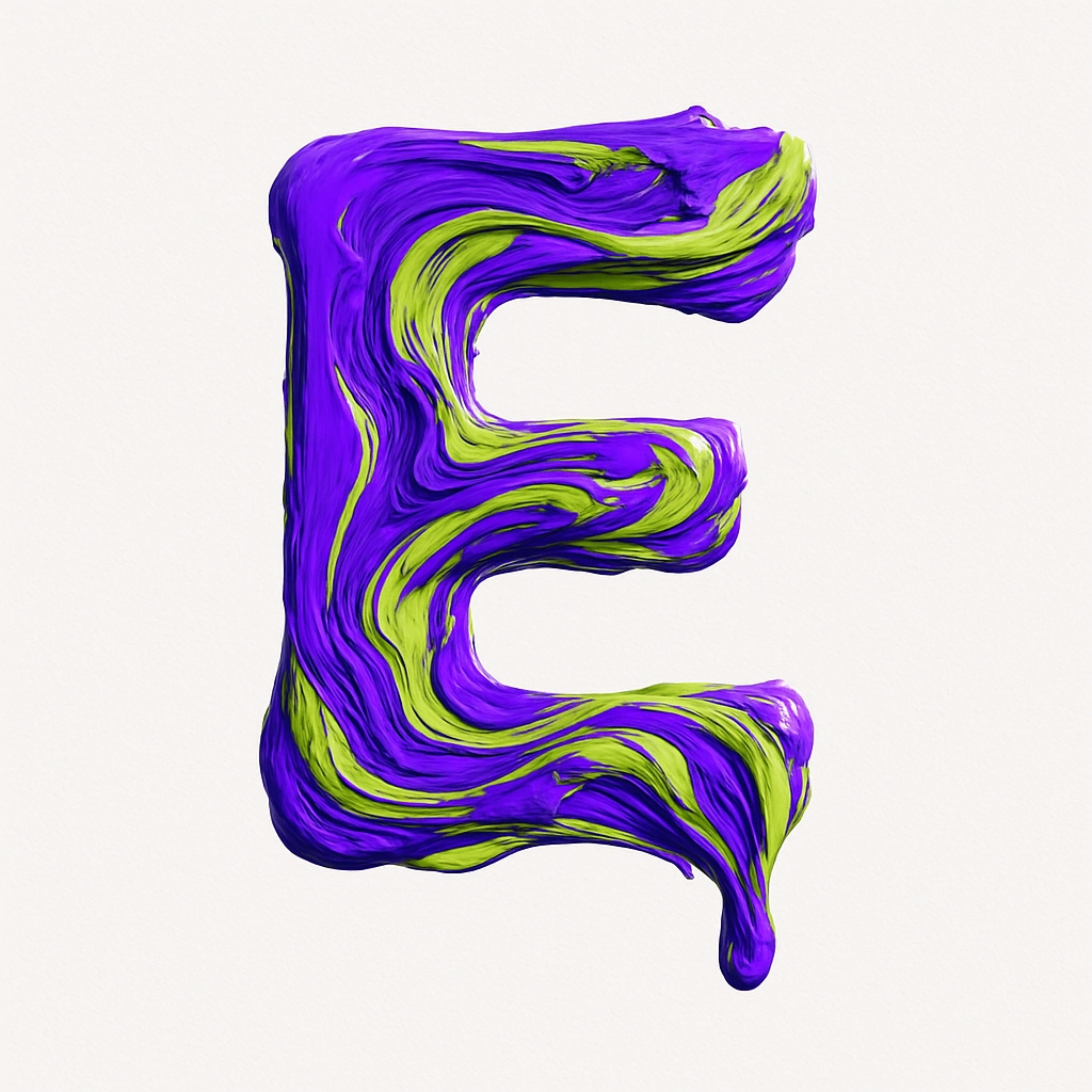 Dynamic Purple and Lime Green Abstract Letter E Monogram