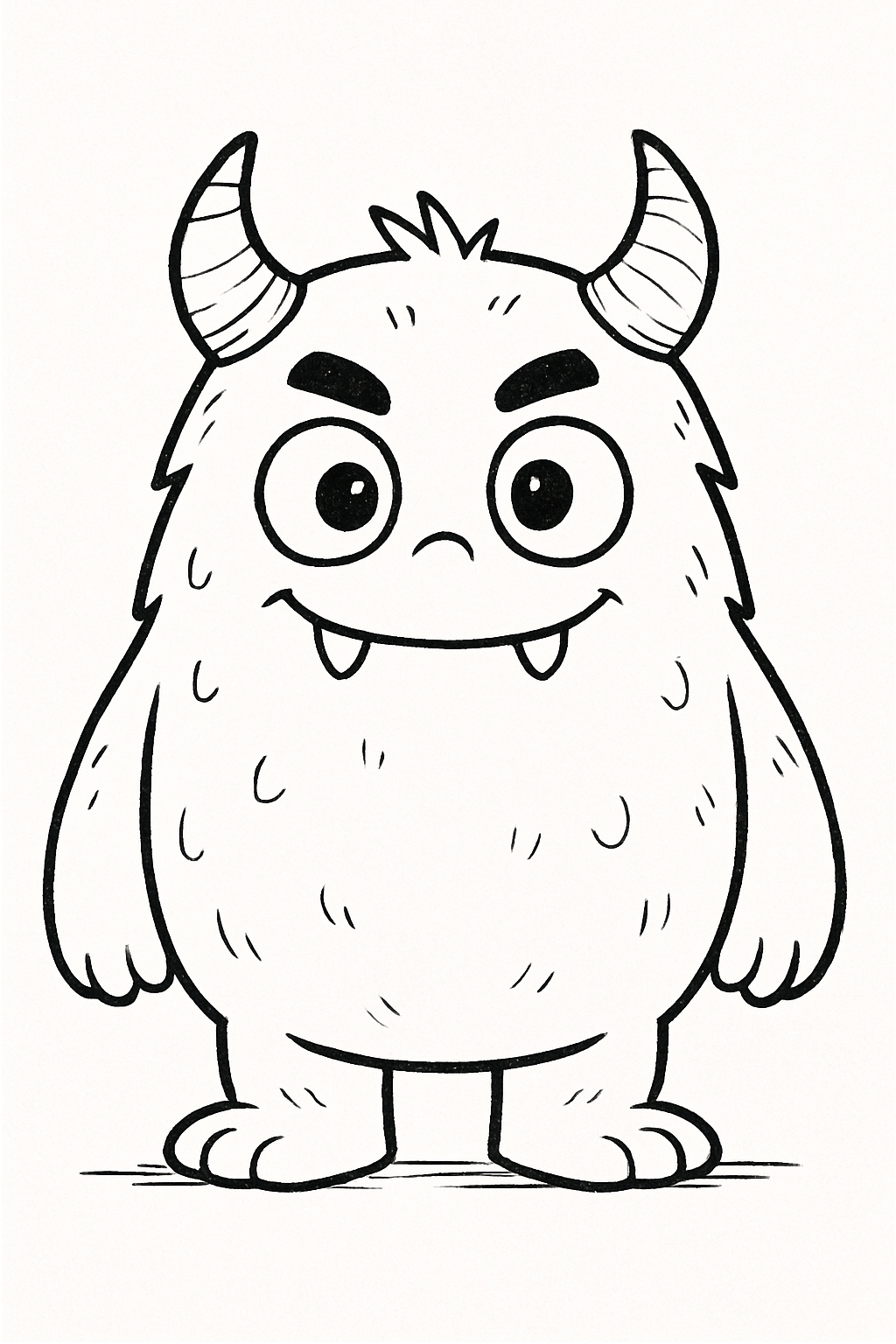 Cute Cartoon Monster Line Drawing for Coloring Book Pages