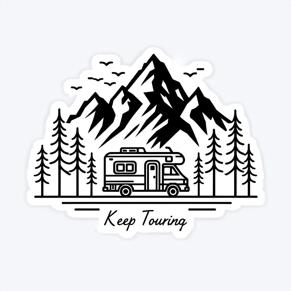 Minimalist Line Art RV Adventure Nature Sticker