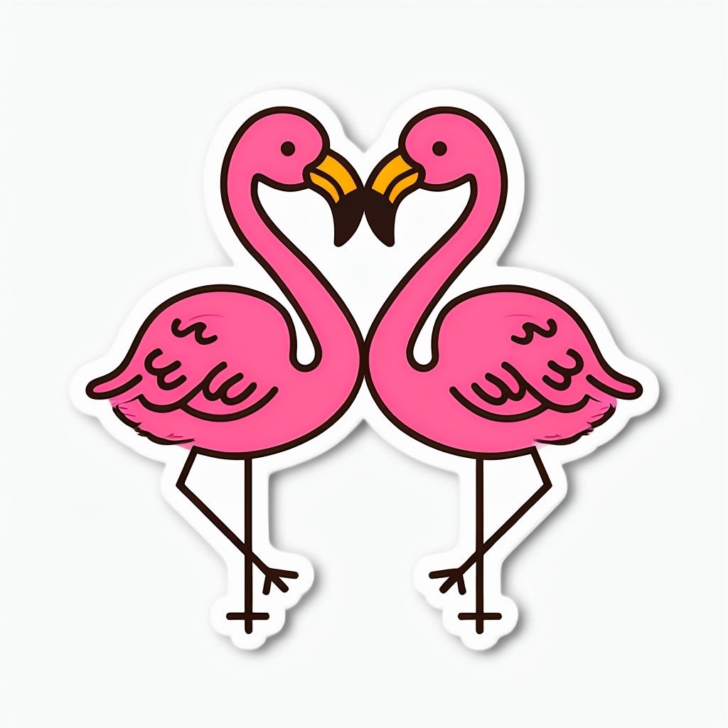 Playful Cartoon Heart-Shaped Flamingos Illustration Sticker