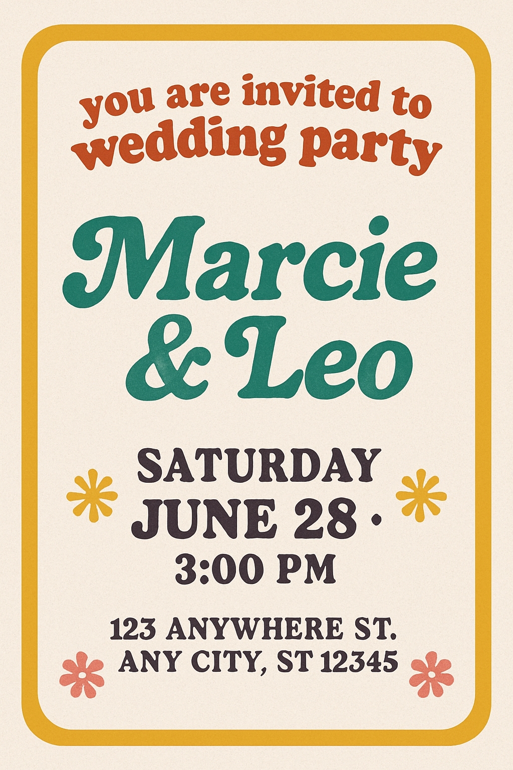 Retro Wedding Party Invitation with Vintage Typography Design Cards & Invites