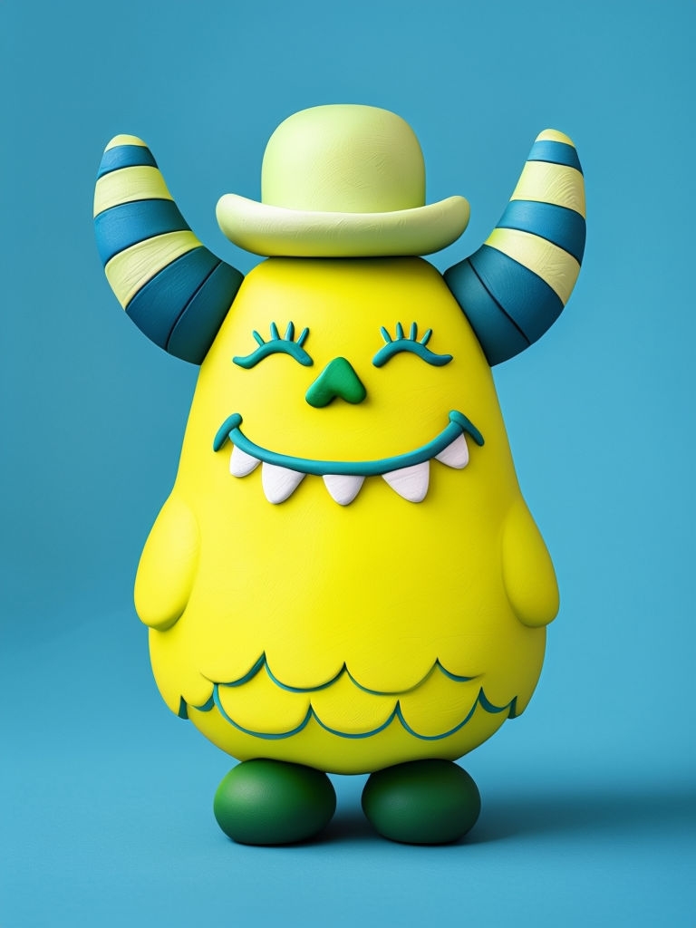 Whimsical Cartoon Monster Figurine with Bowler Hat Art