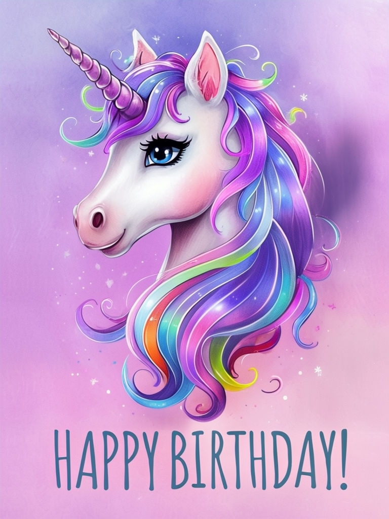 Whimsical Unicorn Birthday Card with Gradient Background Artwork