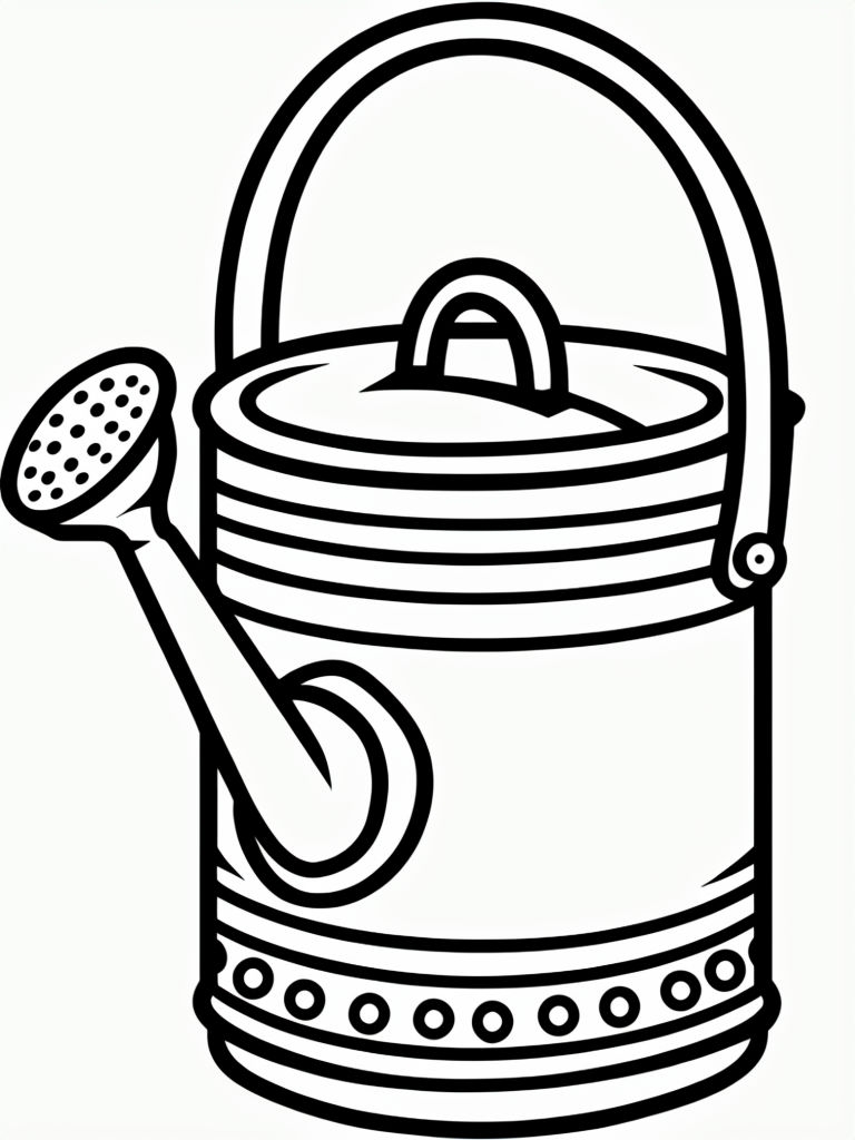 Line Drawing of a Simple Watering Can for Coloring Book Pages