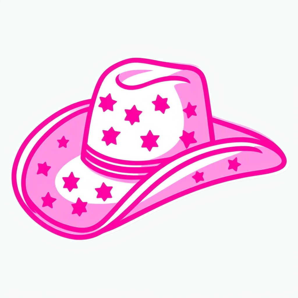 Playful Pink Cowboy Hat Cartoon Illustration Sticker