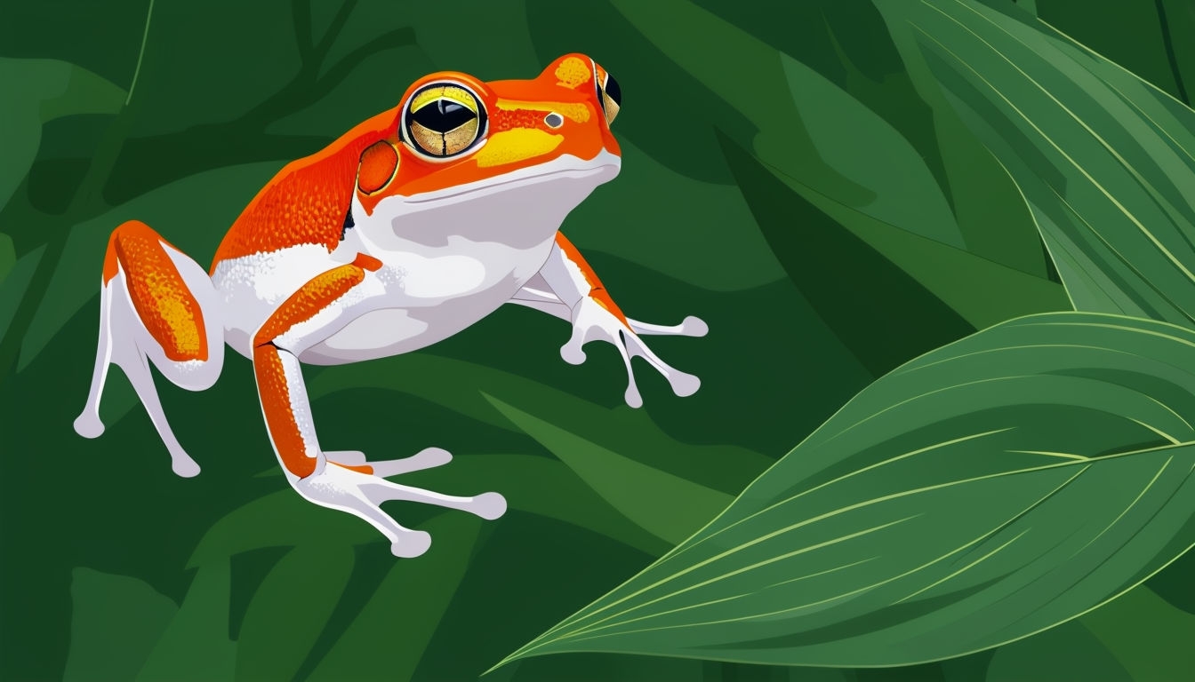Vivid Orange Frog with Green Leaves in Lush Nature Scene Virtual Backgrounds