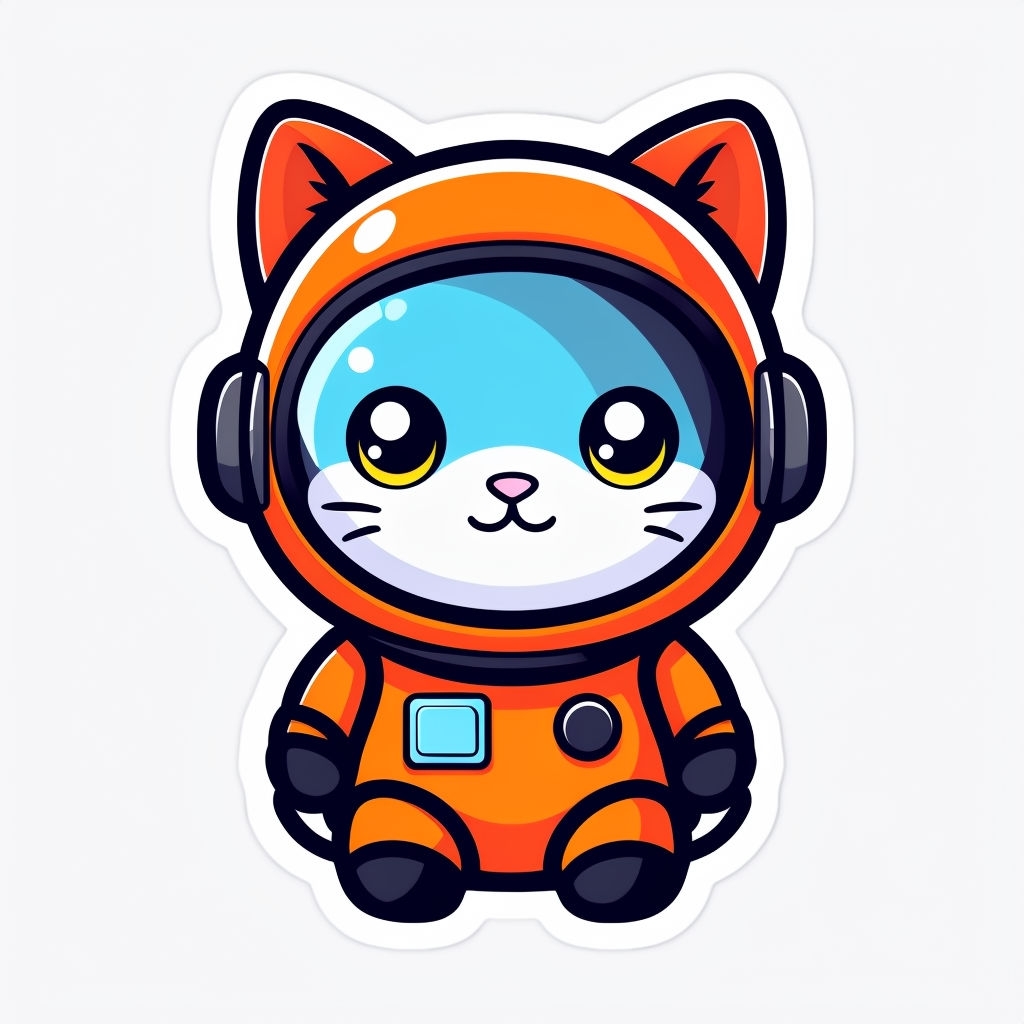 Cute Cartoon Cat Astronaut Character Illustration Sticker