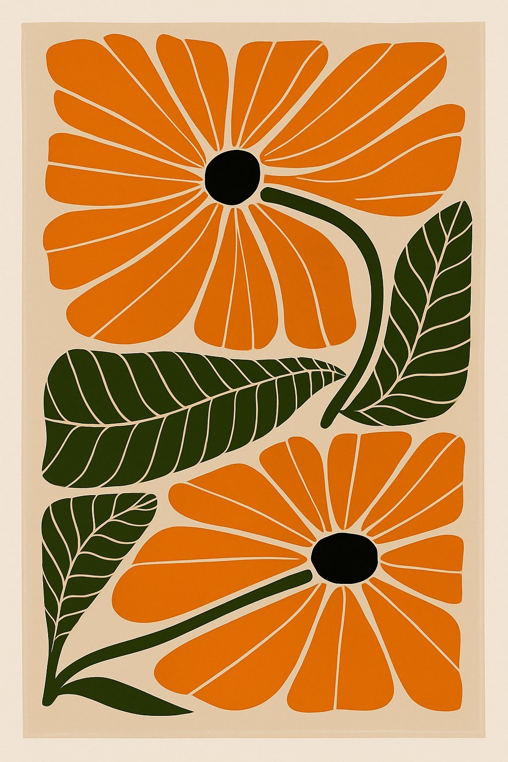 Vibrant Abstract Flower Design with Green Leaves T-Shirt
