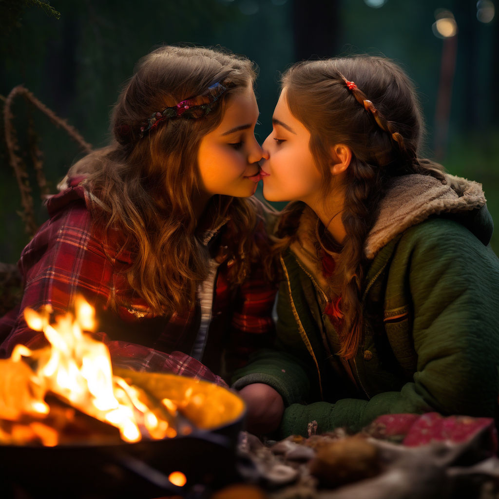 Two girls french kissing