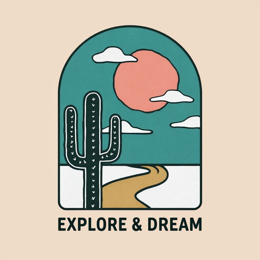 Explore & Dream Minimalist Retro Cactus Illustration T-shirt