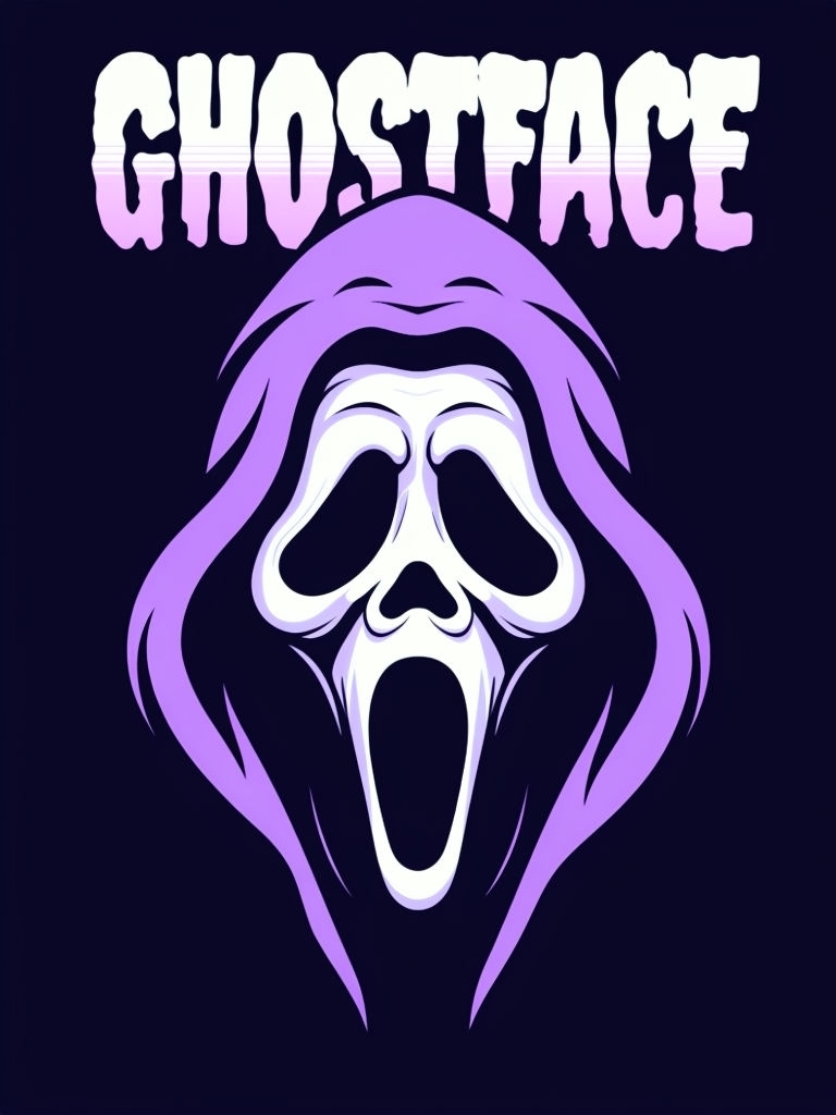 Ghostface Mask Digital Illustration with Spooky Text T-Shirt