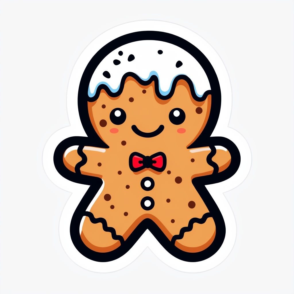 Cute Cartoon Gingerbread Man Character Illustration Sticker