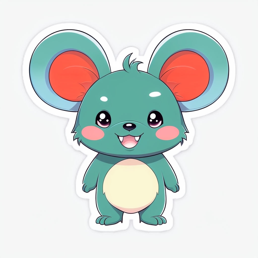 Cheerful Teal Cartoon Mouse Character Sticker Design