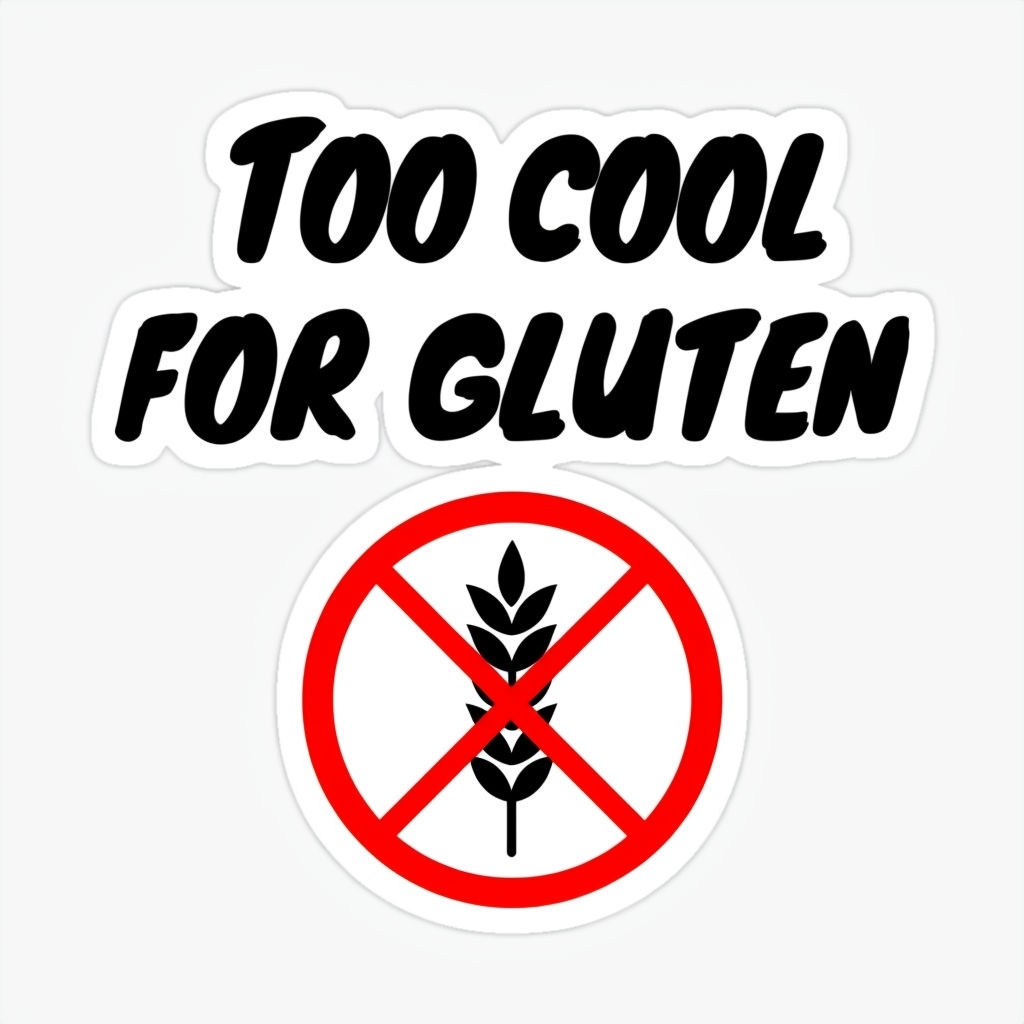 Too Cool for Gluten Playful Prohibition Sticker