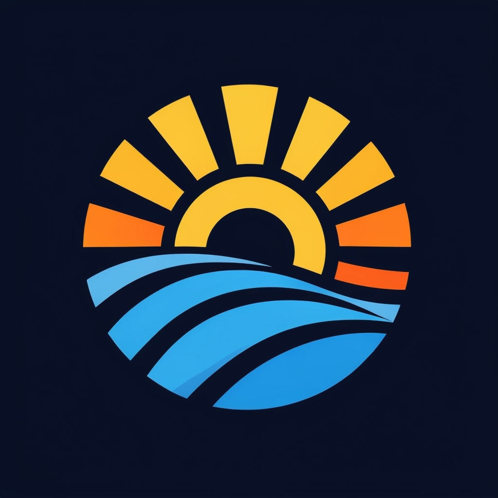 Modern Minimalist Sun and Waves Logo Design