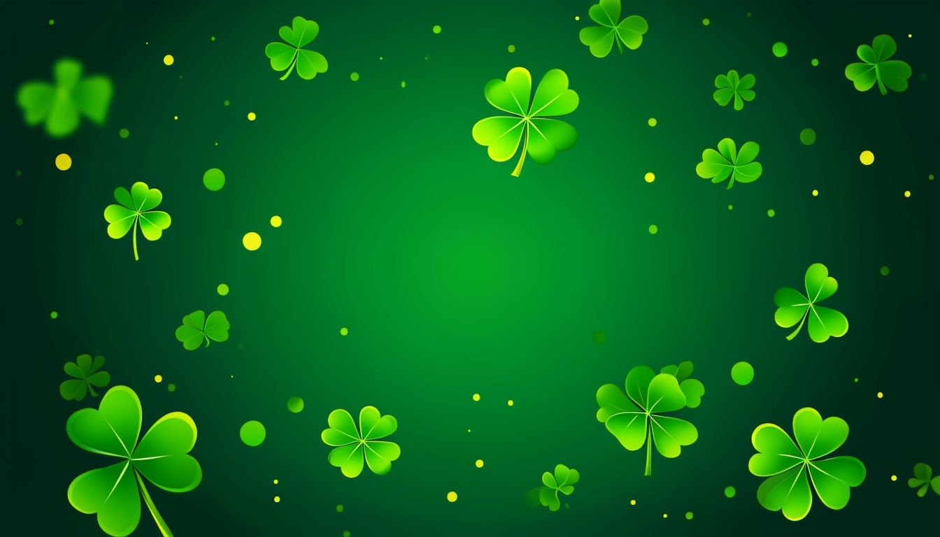 Festive Green Shamrocks on Dark Background Virtual Background