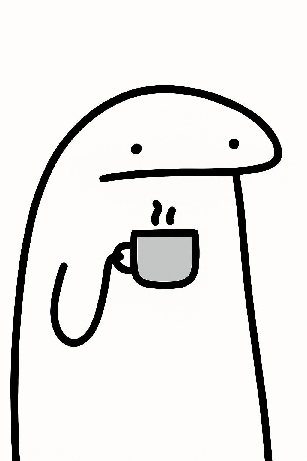 Minimalist Cartoon Character with Mug Illustration T-Shirt