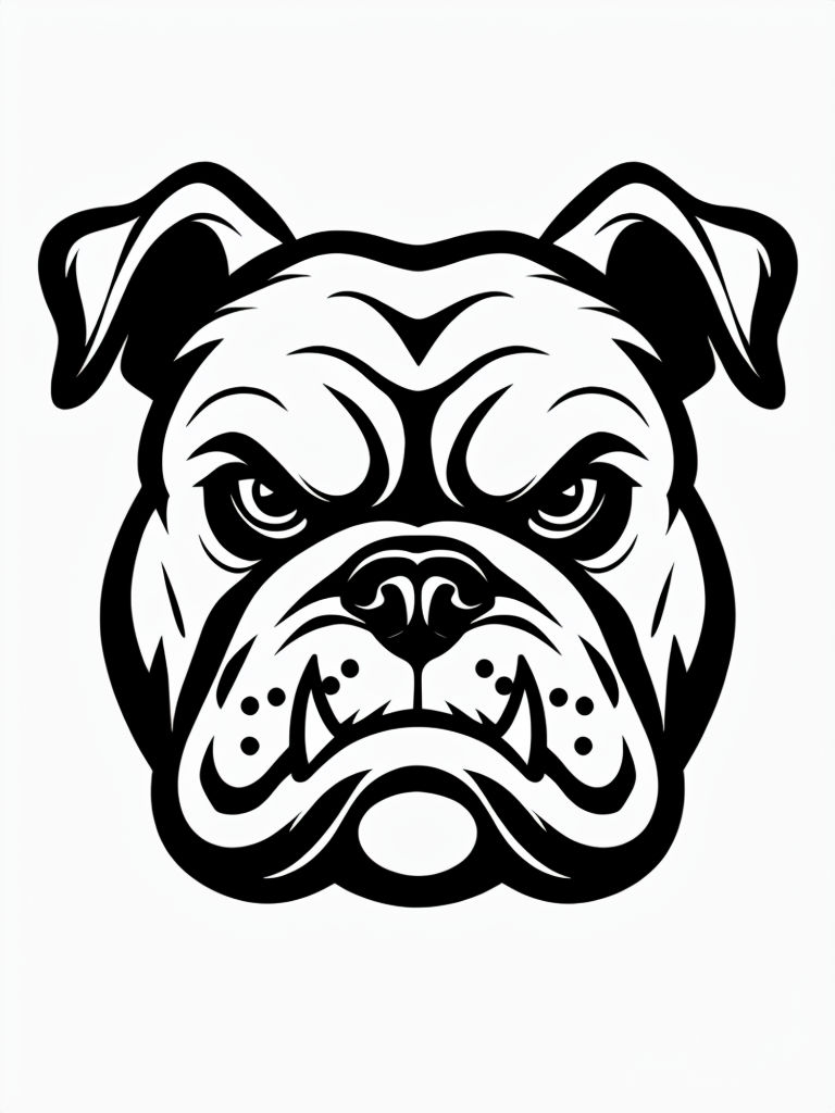 Exaggerated Black and White Bulldog Face Illustration Coloring Book Pages