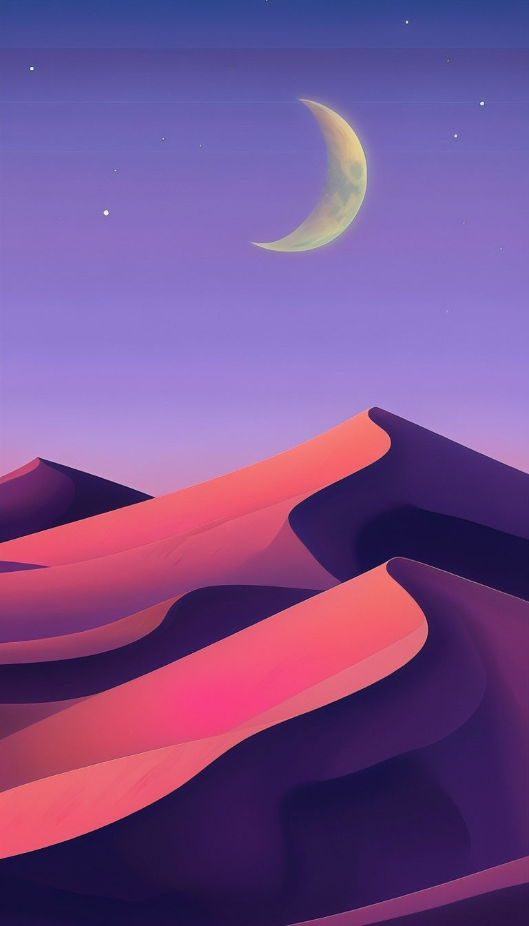 Serene Night Desert Landscape with Crescent Moon Mobile Wallpaper