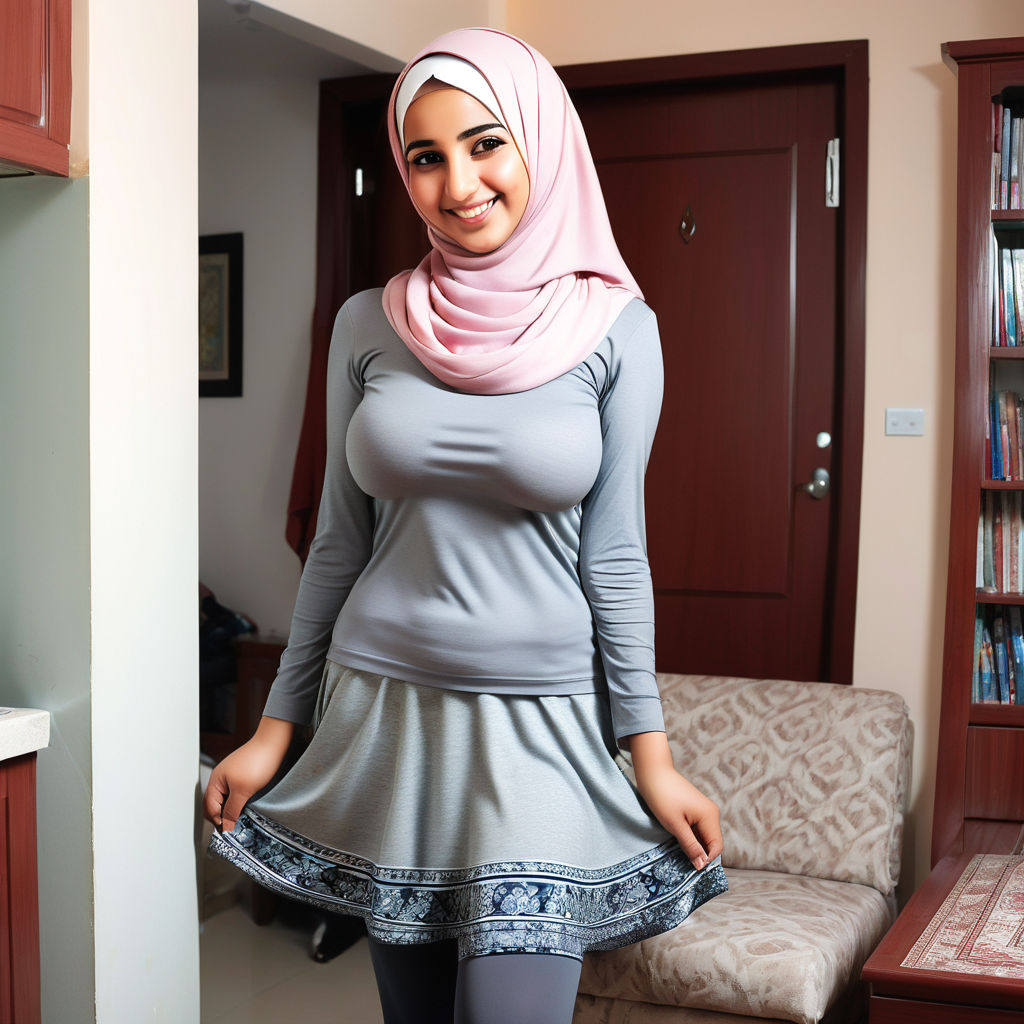 Realistic hijab girl with big boobs in tight clothes