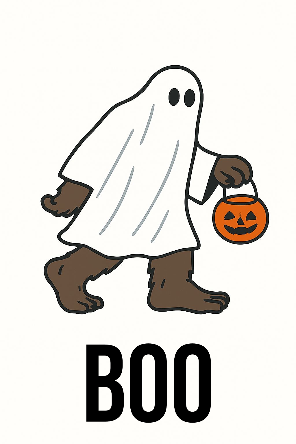 Playful Sasquatch Ghost with Pumpkin Bucket Halloween T-Shirt