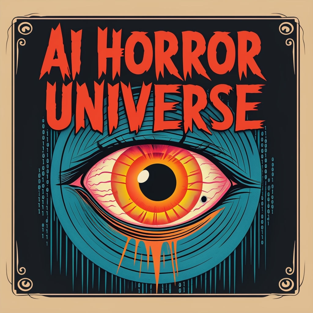 AI Horror Universe Vintage Style Poster with Striking Eye Design