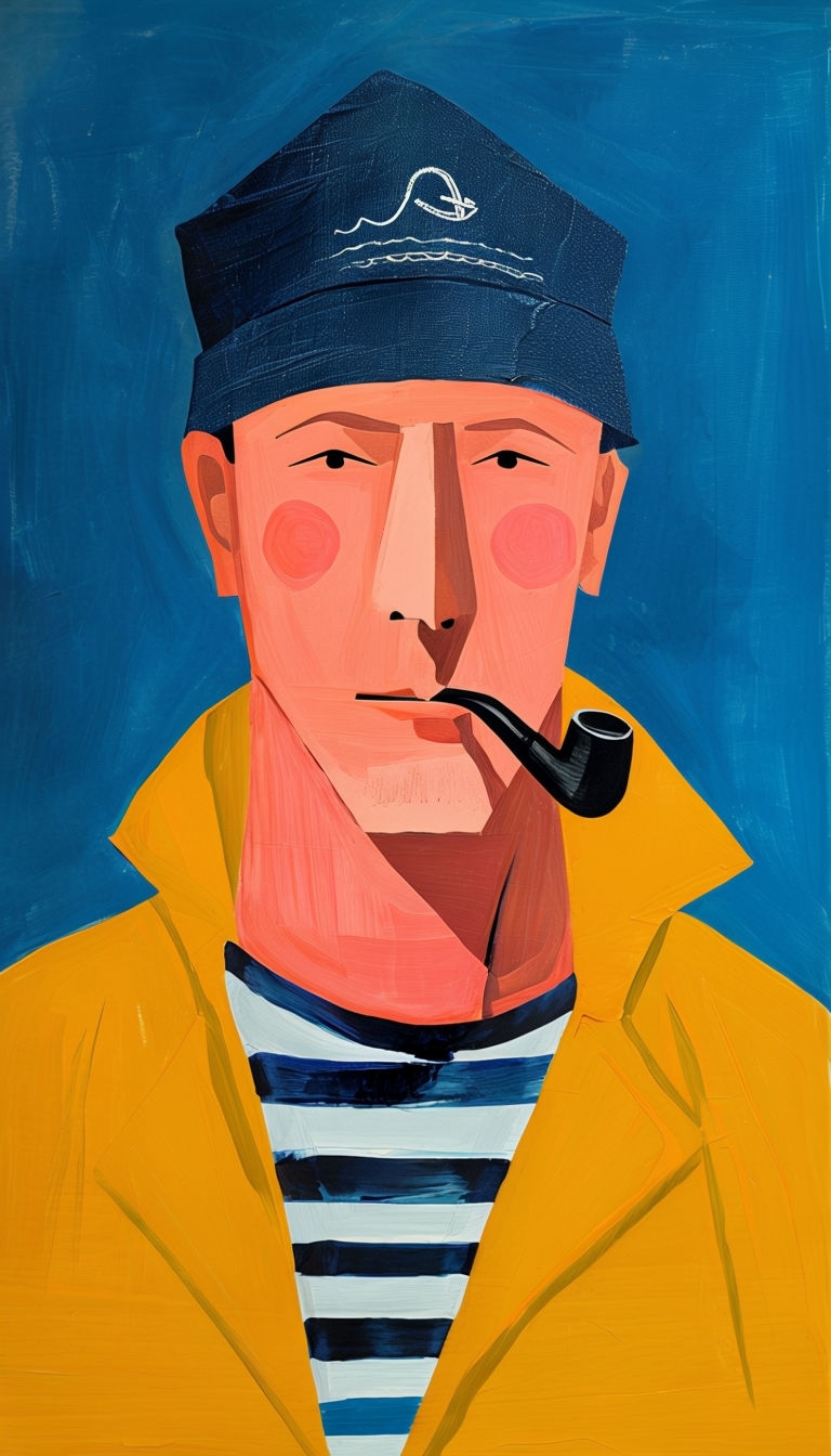 Weathered Fisherman Illustration in Bold Gouache Art