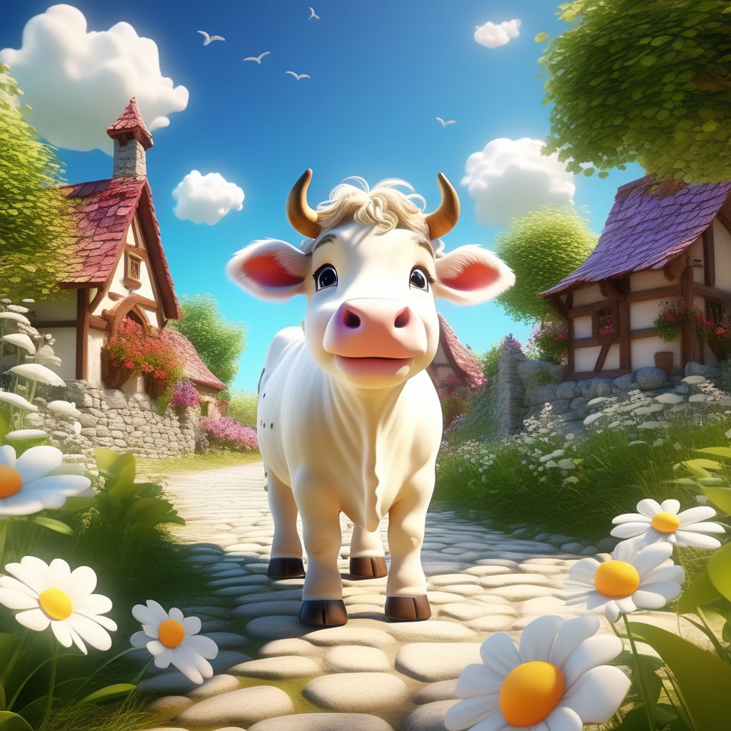 A Beautiful Cute Withe Cow And Happy Happy In A Beautiful Vi By 