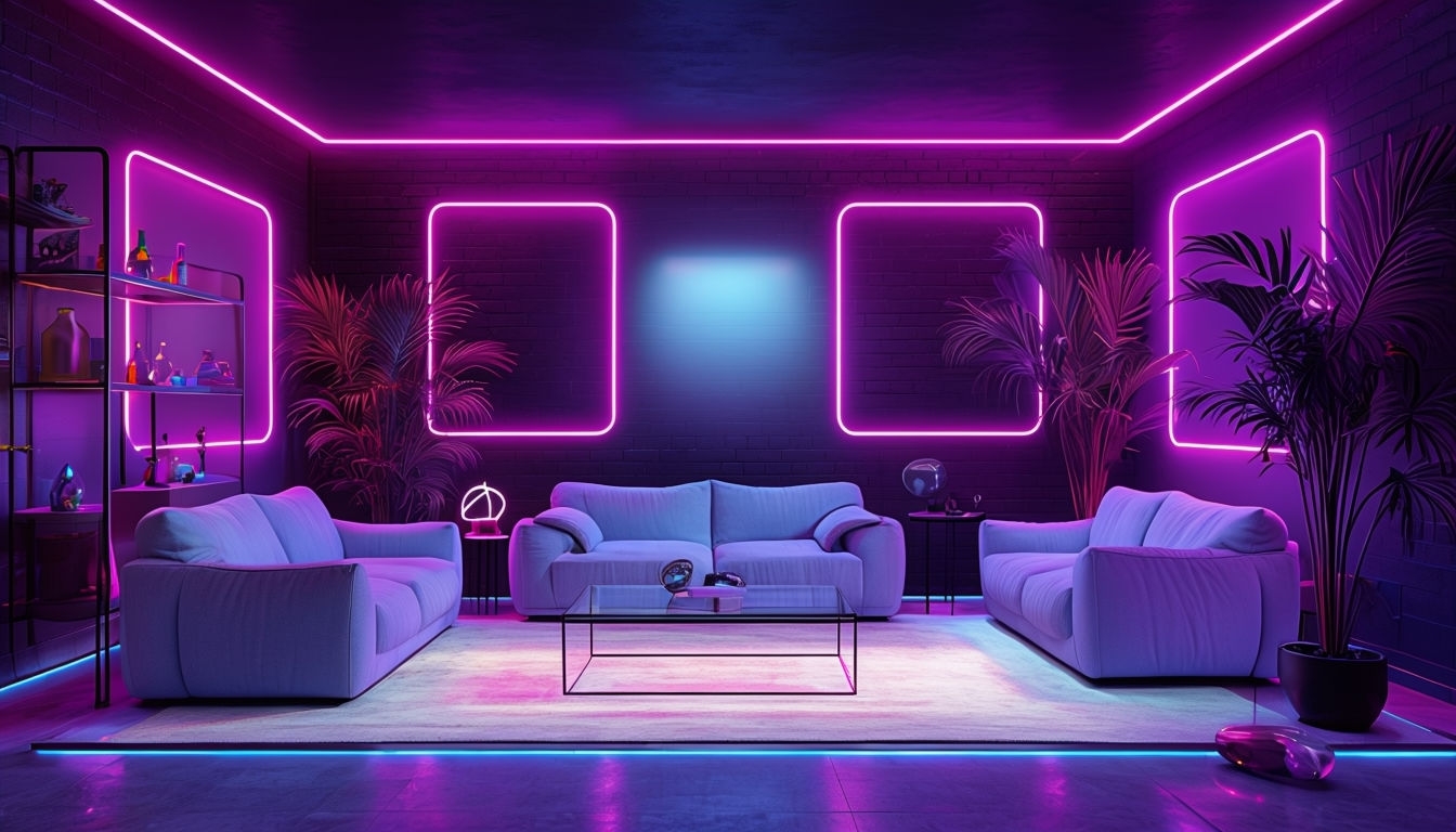 Vibrant Neon Modern Living Room Art with Futuristic Aesthetic Poster