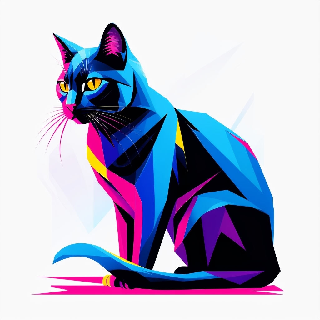 Stylized Geometric Black Cat Illustration with Bold Colors Art